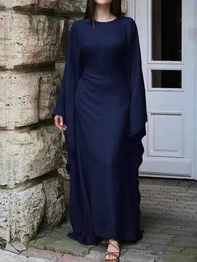Truedames Round Neck Maxi Dress With Flowing Cape Sleeves In Blue