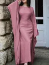 Truedames Round Neck Maxi Dress With Flowing Cape Sleeves In Pink