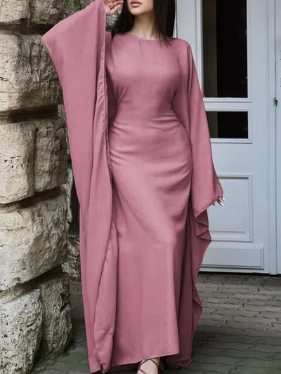 Truedames Round Neck Maxi Dress With Flowing Cape Sleeves In Pink