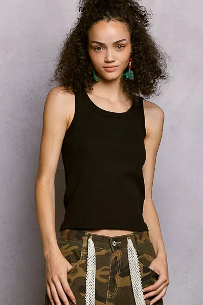 Truedames Round Neck Ribbed Tank In Black