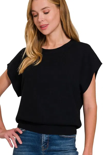 Truedames Round Neck Short Dolman Sleeve Sweater In Black