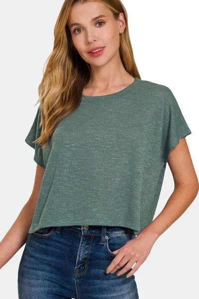 Truedames Round Neck Short Sleeve Crop T-shirt In Green