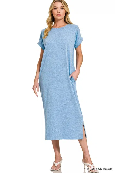 Truedames Round Neck Short Sleeve Midi Dress In Blue