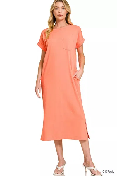 Truedames Round Neck Short Sleeve Midi Dress In Pink