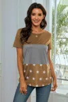 Truedames Round Neck Short Sleeve Print Top In Animal Print