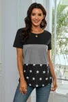 Truedames Round Neck Short Sleeve Print Top In Black