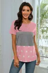 Truedames Round Neck Short Sleeve Print Top In Pink
