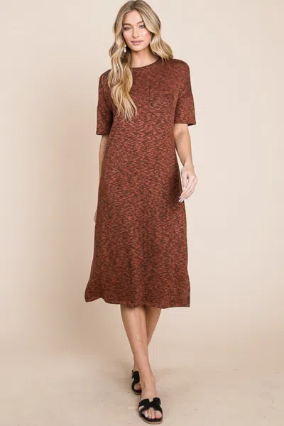 Truedames Round Neck Side Slit Midi Dress In Brown