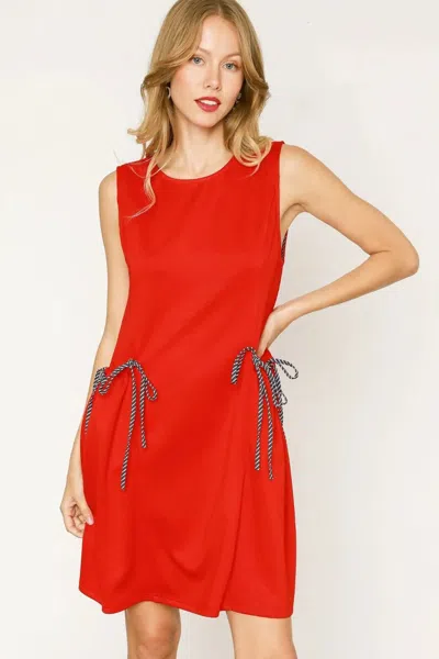 Truedames Round Neck Sleeveless Tank Dress With Pockets In Red
