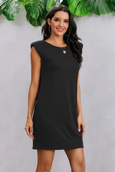 Truedames Round Neck Solid Sleeveless Dress In Black