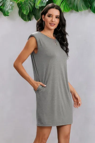 Truedames Round Neck Solid Sleeveless Dress In Gray