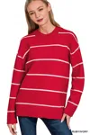 Truedames Round Neck Stripe Sweater In Red