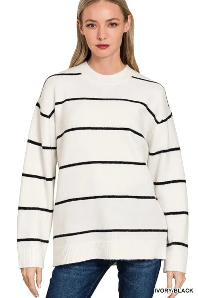 Truedames Round Neck Stripe Sweater In White