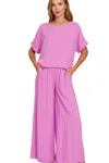 Truedames Round Neck T-shirt And Wide Leg Pants Set In Pink