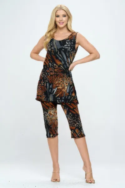 Truedames Round Neck Tank Top And Capri Pants Set In Brown