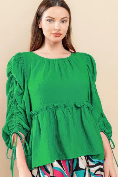 Truedames Round Neckline Babydoll Top In Green