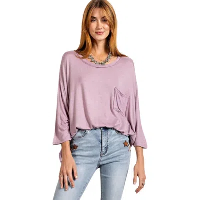 Truedames Rounded Neckline 3/4 Sleeves Washed Top In Purple