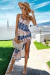 Truedames Scoop Neck Tie Dye Split Thigh Drawstring Midi Dress In Multi