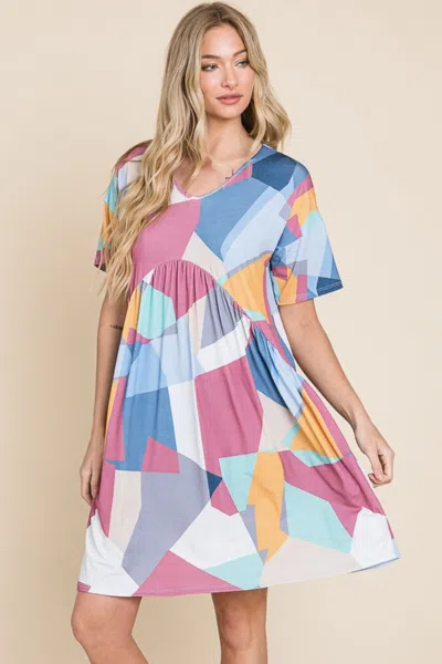 Truedames Ruched Color Block Short Sleeve Dress In Multi