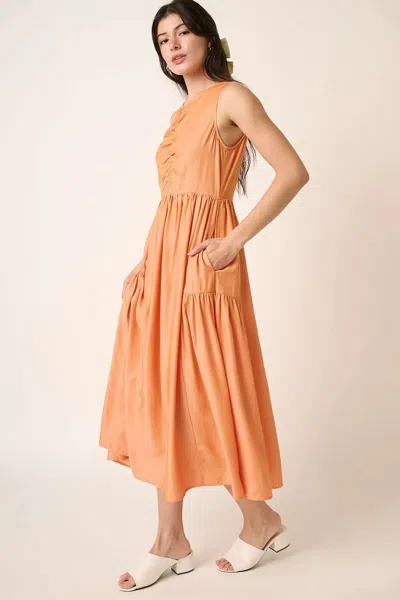 Truedames Ruched Detail Sleeveless Midi Dress In Orange