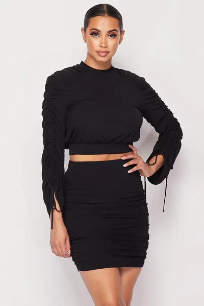 Truedames Ruched Long Sleeve And Skirt Set In Black
