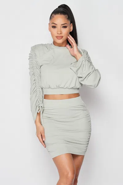 Truedames Ruched Long Sleeve And Skirt Set In Multi