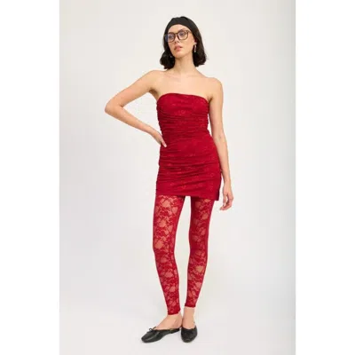 Truedames Ruched Mini Dress With Lace Leggings In Red