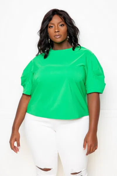 Truedames Ruched Puff Sleeve Blouse Top In Green