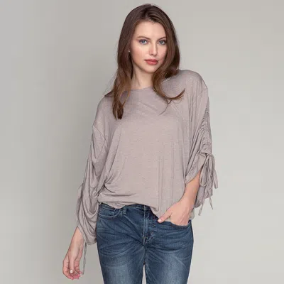 Truedames Ruched Tie Sleeves Top In Brown