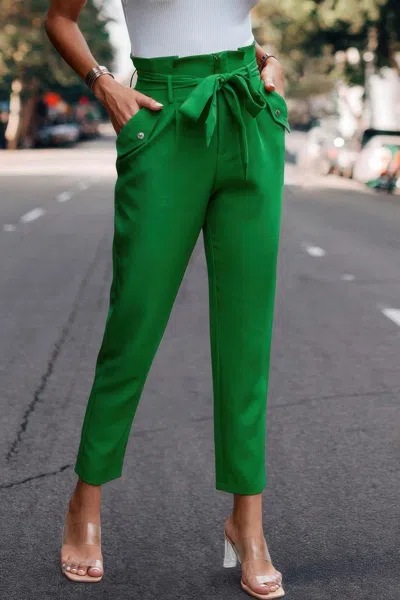 Truedames Ruffle Belt Pocket Solid Skinny Pants In Green