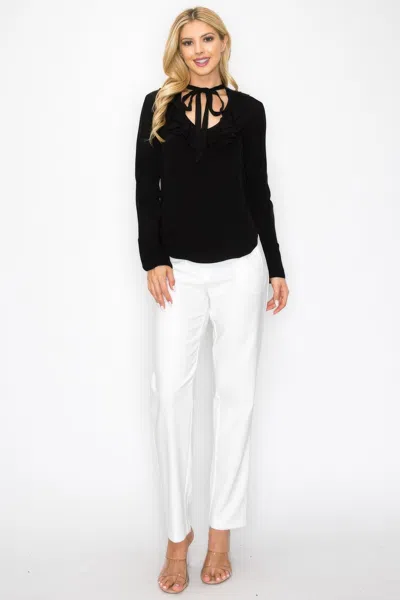 Truedames Ruffle Detail Front Tie V-neck Long Sleeve Blouse In Black