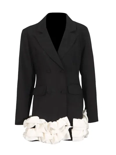 Truedames Ruffle Hem Double-breasted Blazer Dress In Black