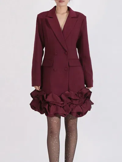 Truedames Ruffle Hem Double-breasted Blazer Dress In Red
