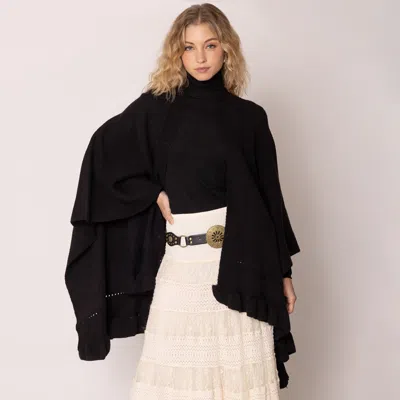 Truedames Ruffle Hem Knit Ruana In Black