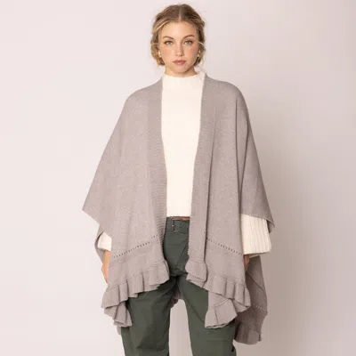 Truedames Ruffle Hem Knit Ruana In Gray