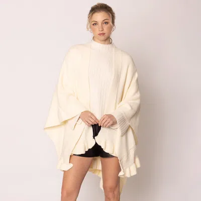 Truedames Ruffle Hem Knit Ruana In Neutral