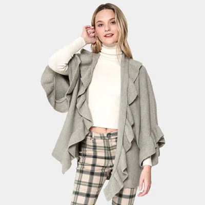 Truedames Ruffle Knit Cardigan In Gray