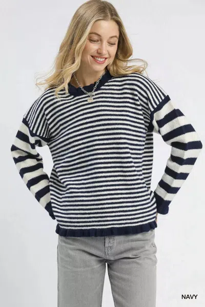 Truedames Ruffle Neck Stripe Sweater In Multi