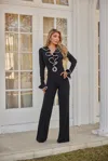 Truedames Ruffle Pattern Long Sleeve Jumpsuit In Black