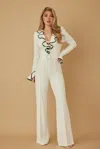 Truedames Ruffle Pattern Long Sleeve Jumpsuit In White