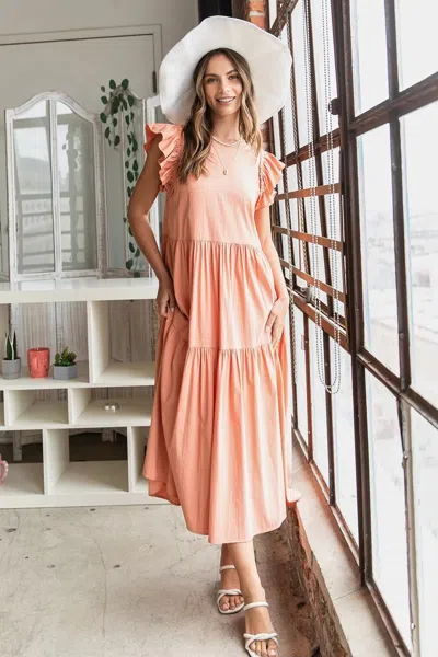 Truedames Ruffle Short Sleeve Tiered Maxi Dress In Pink