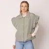 Truedames Ruffle Sleeve Padded Vest In Green