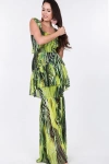 Truedames Ruffle Sleeve Tiered Bottom Print Long Dress In Green