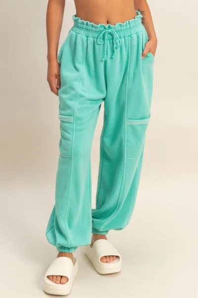 Truedames Ruffle Waist Burnout Jogger Pants In Blue