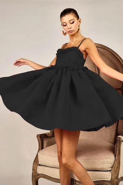 Truedames Ruffled Edge Sweet Heart Neck Sleeveless Tulle Dress In Black