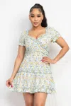 Truedames Ruffled Floral Puff Sleeve Dress In Blue