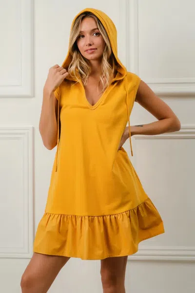 Truedames Ruffled French Terry Hooded Dress In Yellow