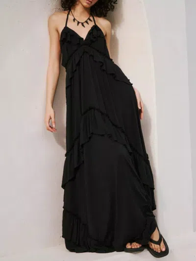 Truedames Ruffled Halter Neck Maxi Dress In Black