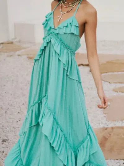 Truedames Ruffled Halter Neck Maxi Dress In Blue