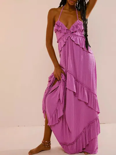 Truedames Ruffled Halter Neck Maxi Dress In Purple